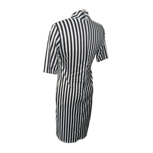 Black & White Vertical Striped Prisoner Jail Costume Dress With High Neck Short - Picture 6 of 10